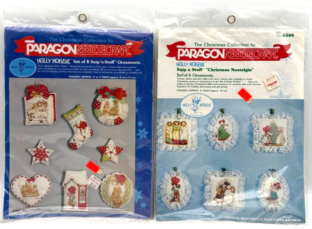 Lot 2 Paragon Holly Hobbie Sniff n Stuff Christmas Ornament Kit 6609 6508 Sealed